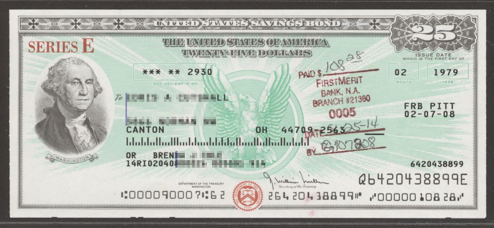 United States Savings Bond, Series E, 02/1979 $25, Washington